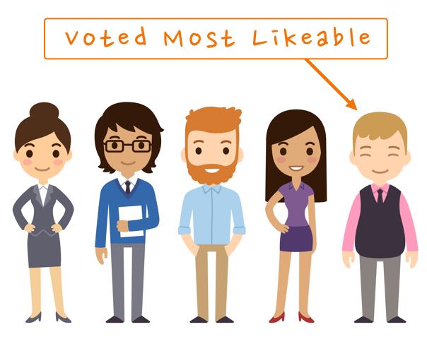 a cartoon illustration with a guy voted as most likeable