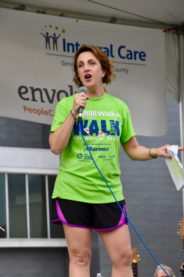 Anne Grady emcees at the National Alliance for Mental Illness annual NAMIWalk.